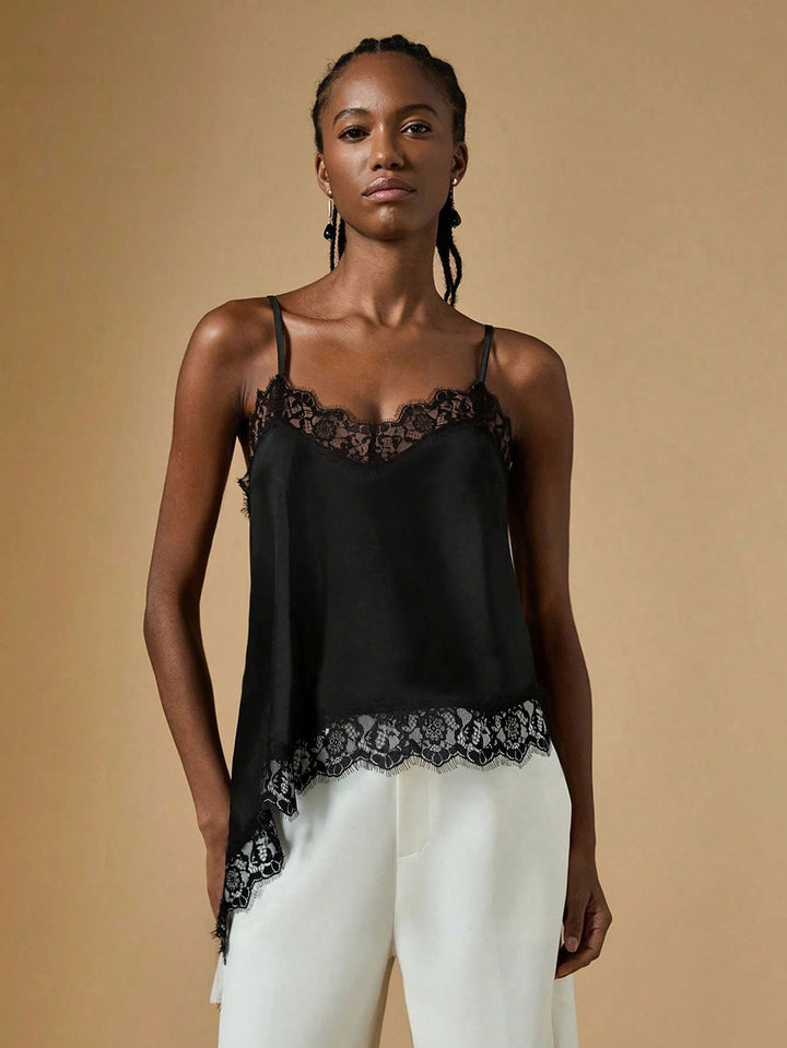 Elegant Lace Trim Satin Camisole