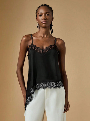 Elegant Lace Trim Satin Camisole