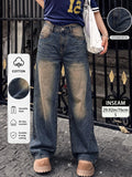 Vintage Wash High Waisted Wide Jeans