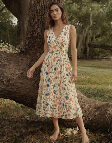CORINNE
Floral Print V Neck A Line Midi Dress