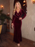 Elegant Pearl Trim Velvet Maxi Dress