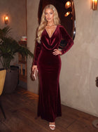 Elegant Pearl Trim Velvet Maxi Dress
