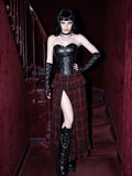 Gothic Plaid High Slit Maxi Skirt