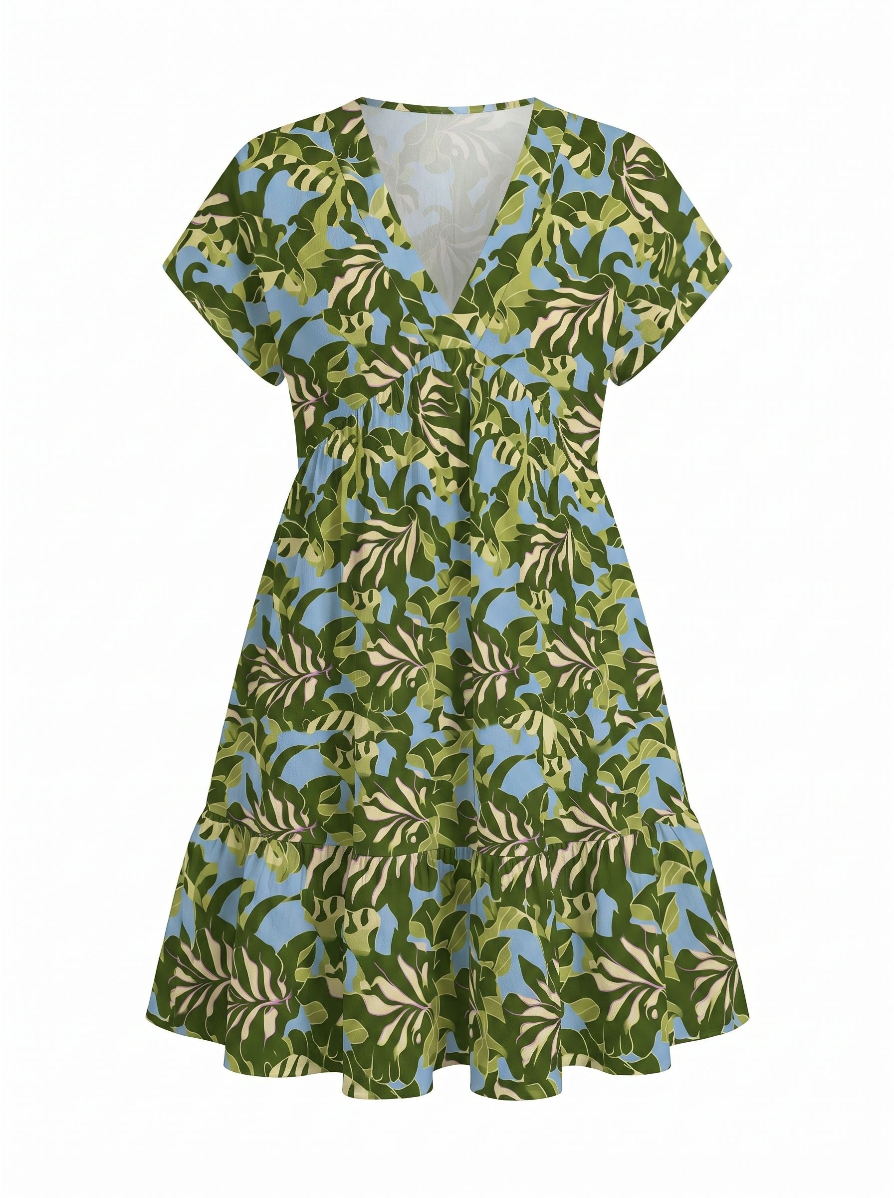 EVA Floral Print V Neck Tiered Babydoll Mini Dress