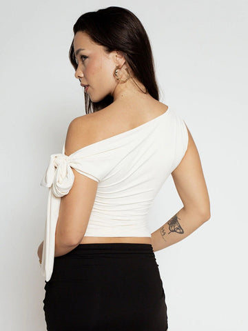 Elegant One Shoulder Tie Detail T-Shirt