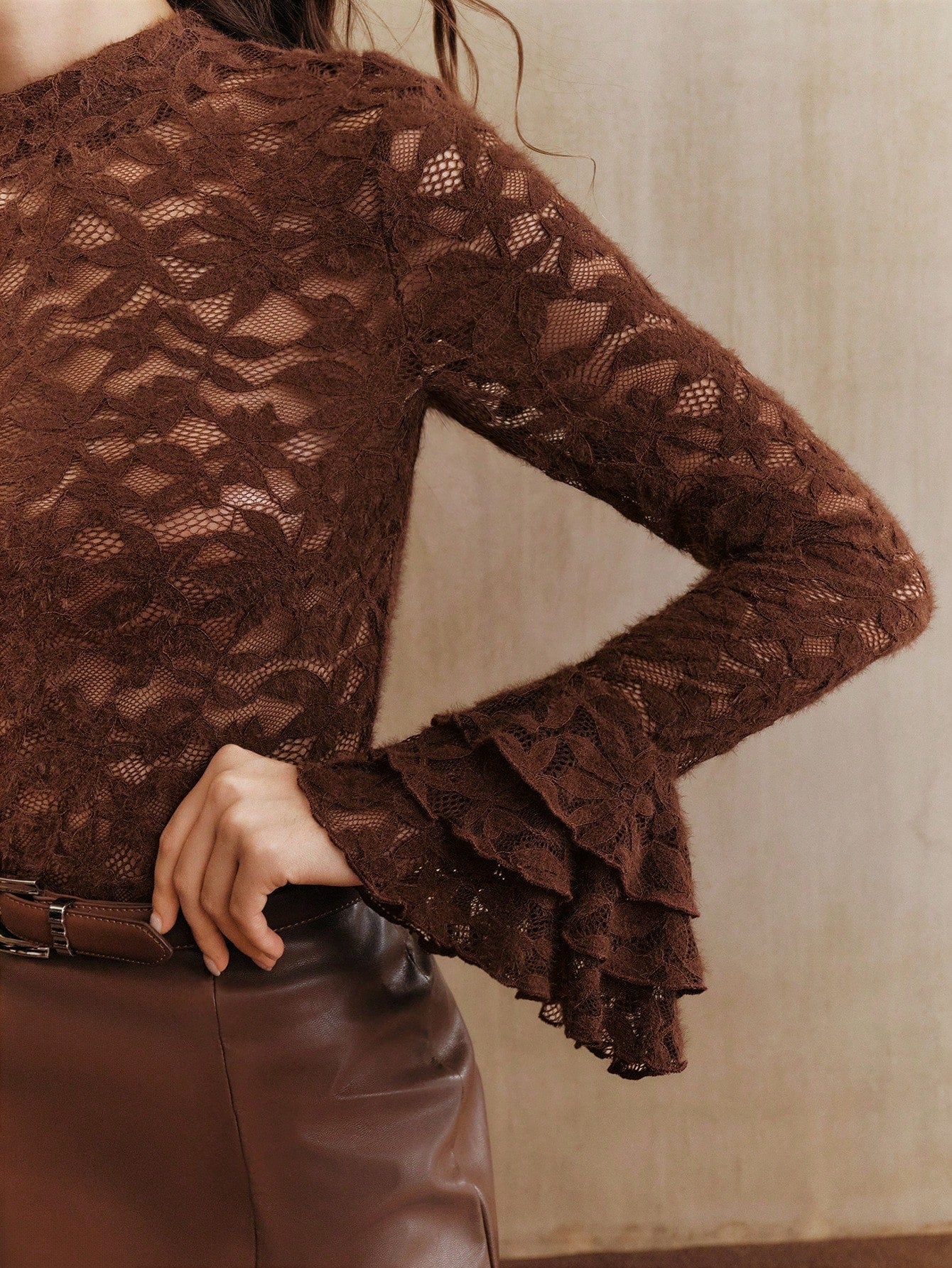 Elegant Sheer Lace Mock Neck Top