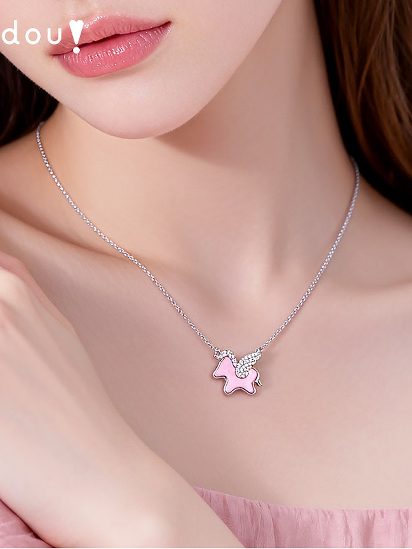 Cute Pink Unicorn Pendant Necklace