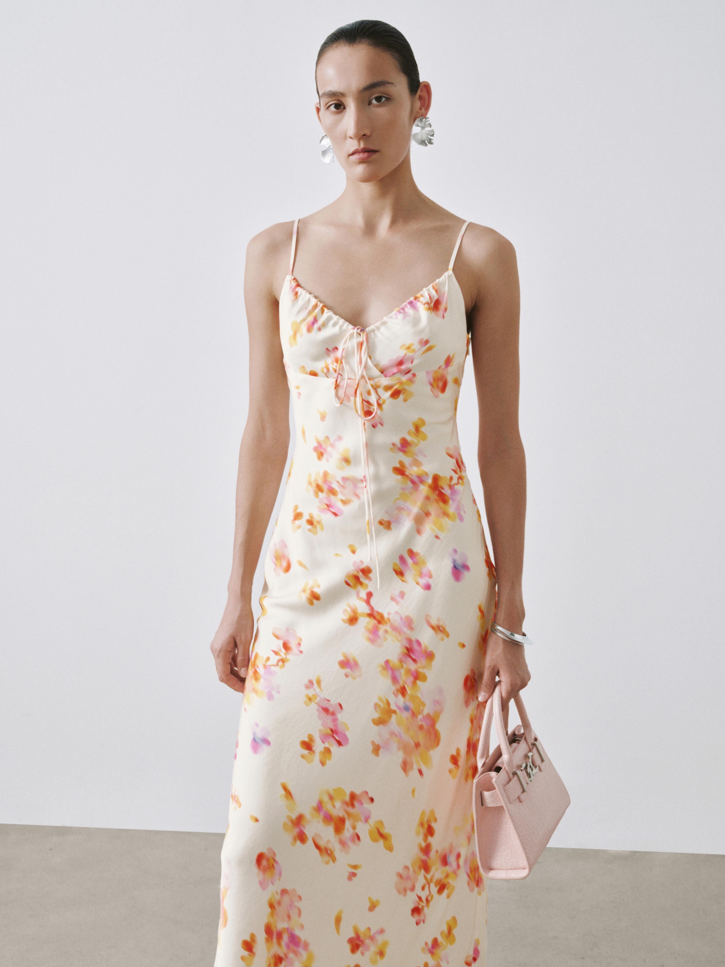 Urban Revivo Floral Printed Strappy Drawstring Skinny-Fit A-Line Midi Dresses
