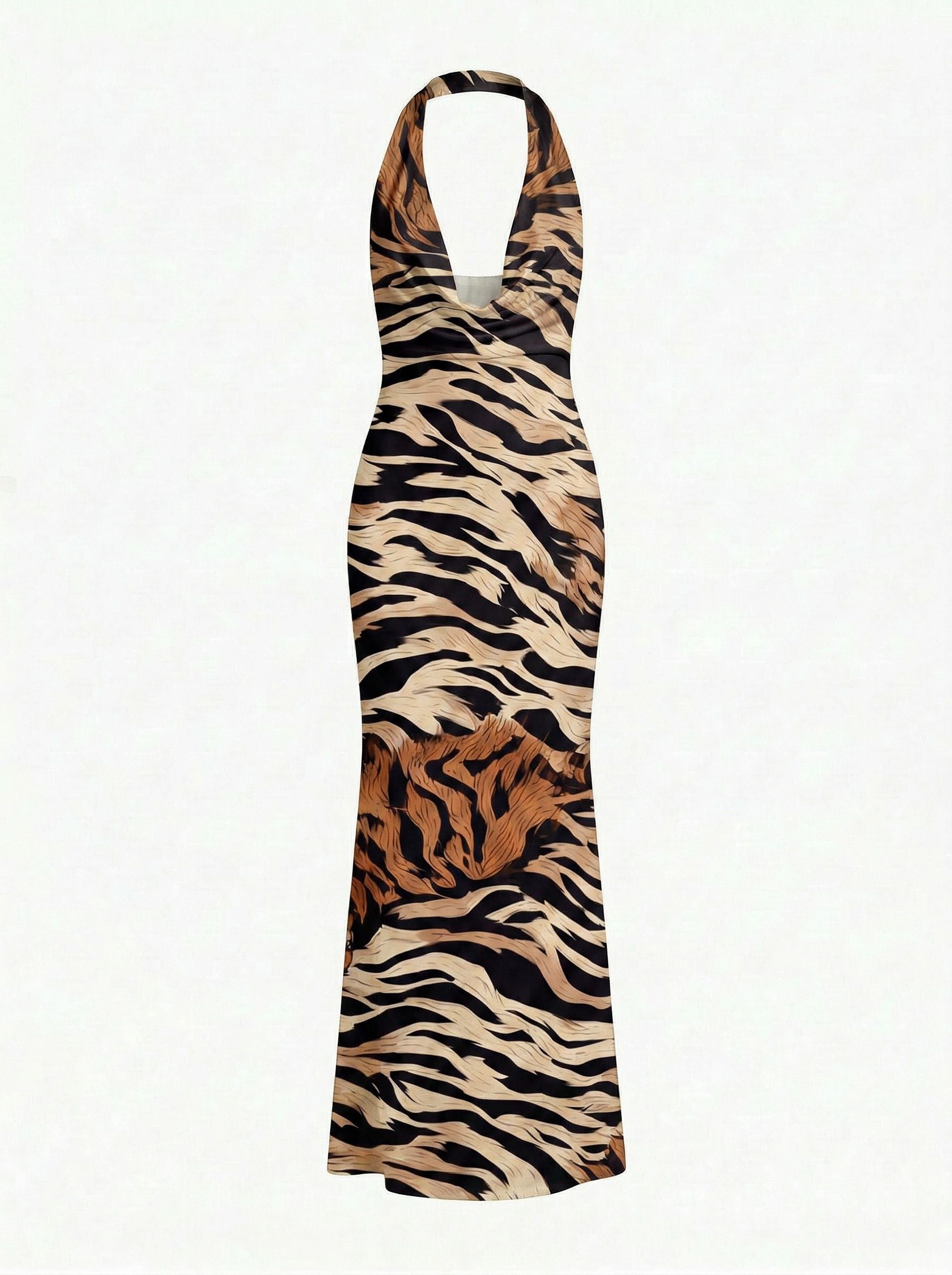 LILA Floral Print Cowl Neck Bodycon Midi Dress