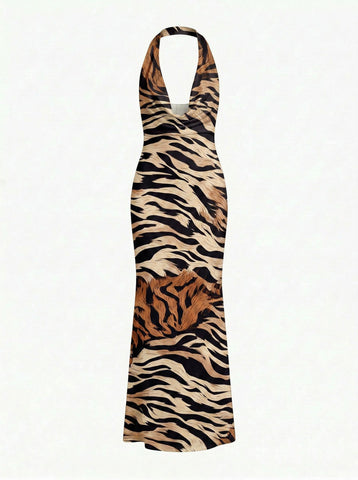 LILA Floral Print Cowl Neck Bodycon Midi Dress