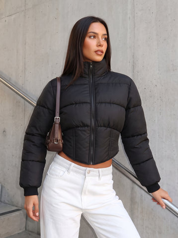 Cropped Stand Collar Puffer Jacket