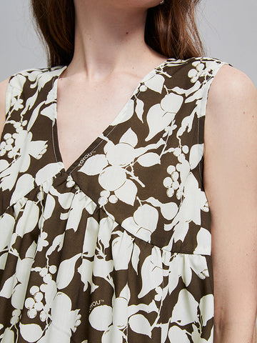 Leaf-Print Sleeveless Relaxed Camisole