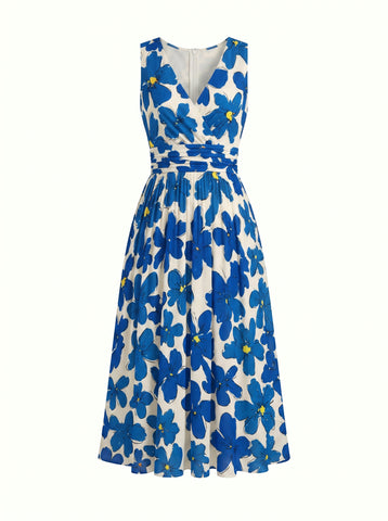 CORINNE
Floral Print V Neck A Line Midi Dress