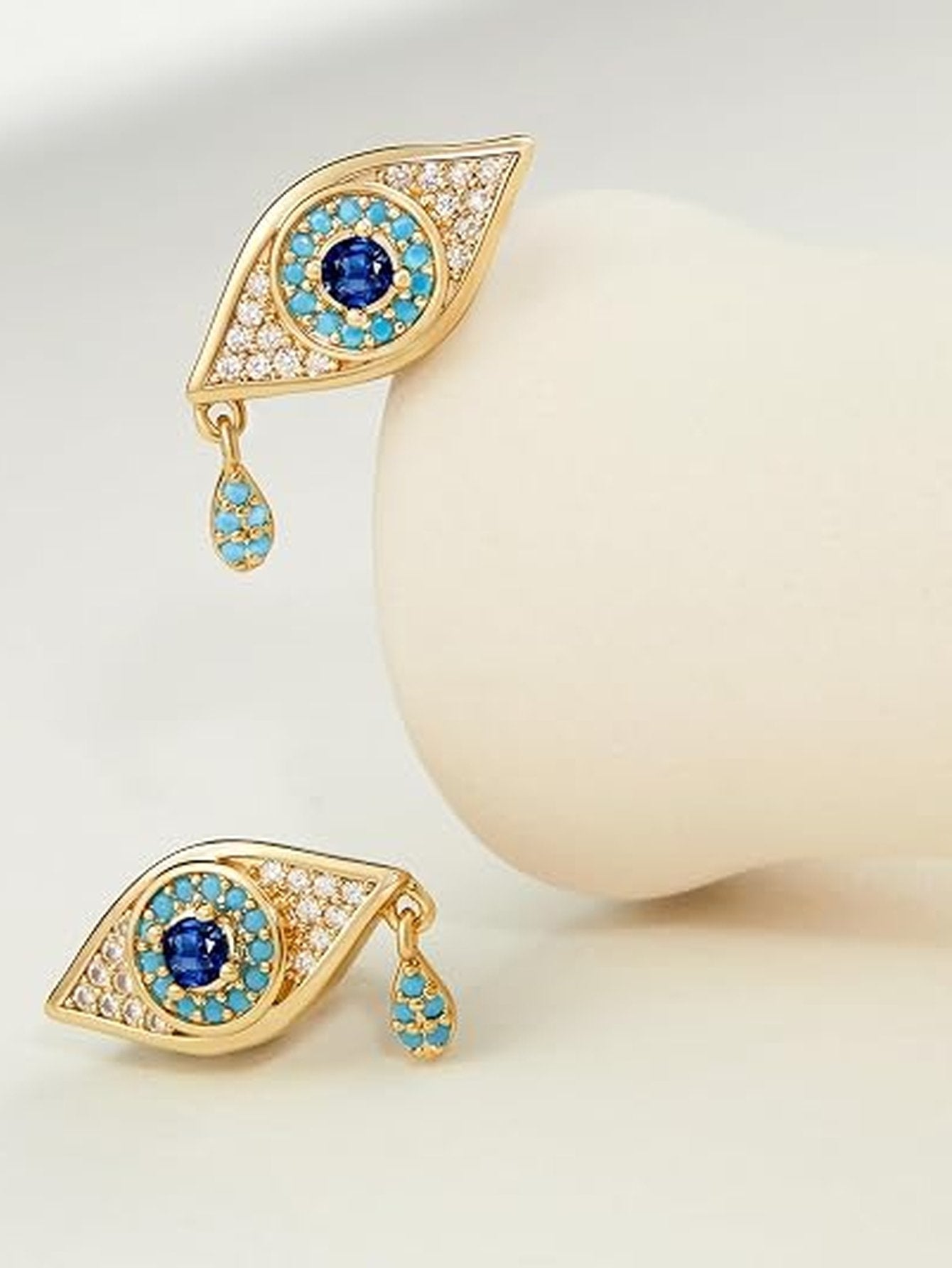 Dainty Gold Evil Eye Stud Earrings