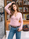 Soft Pink V Neck Wrap Cardigan