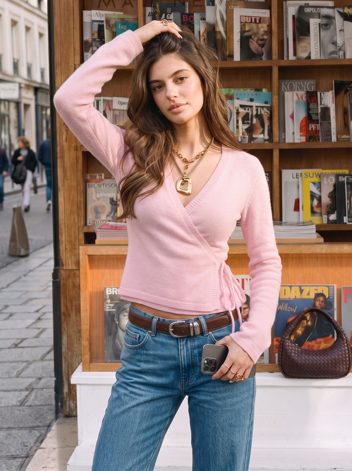 Soft Pink V Neck Wrap Cardigan