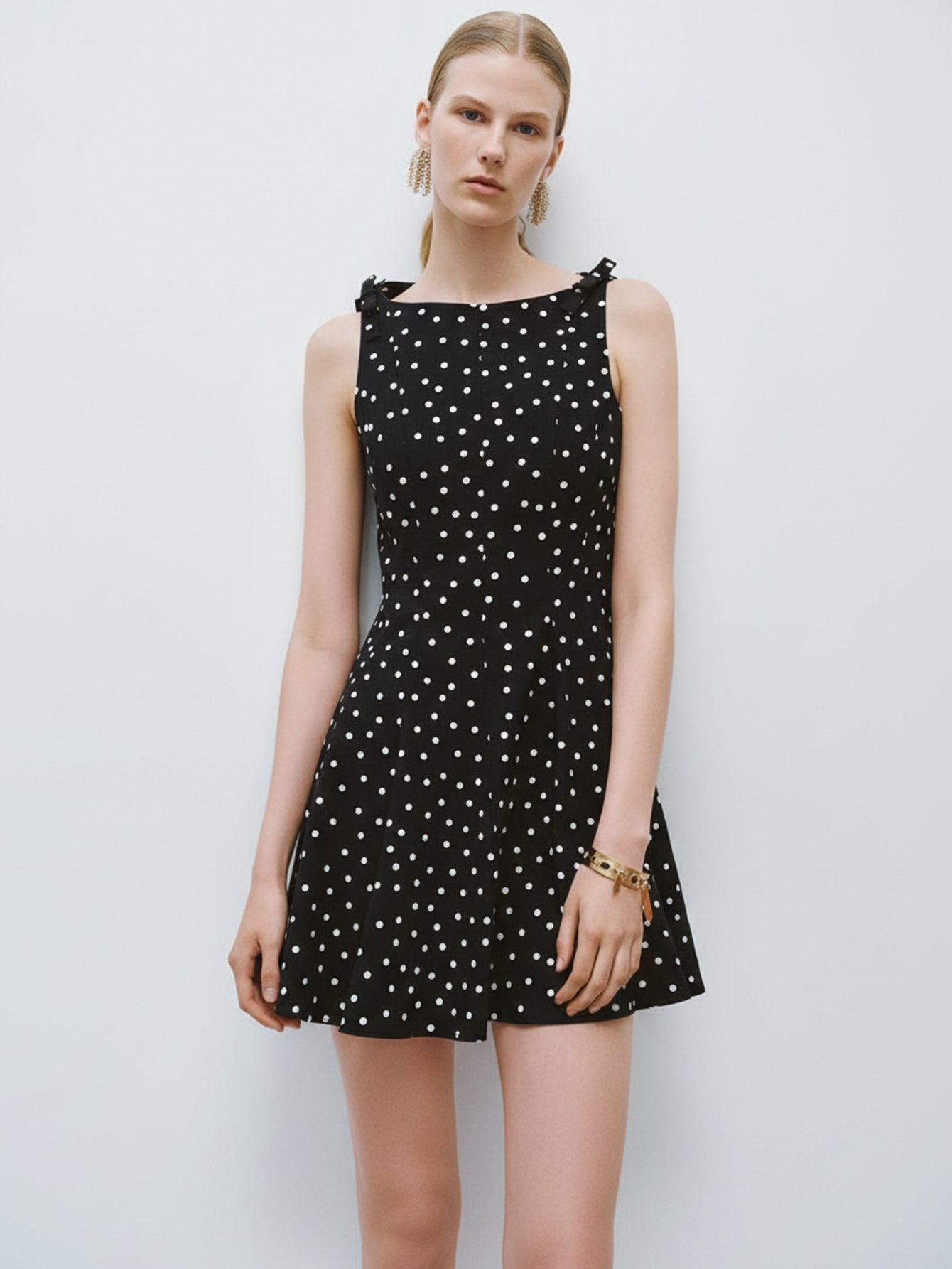 Urban Revivo Dotted Flared Dresses-Black Print