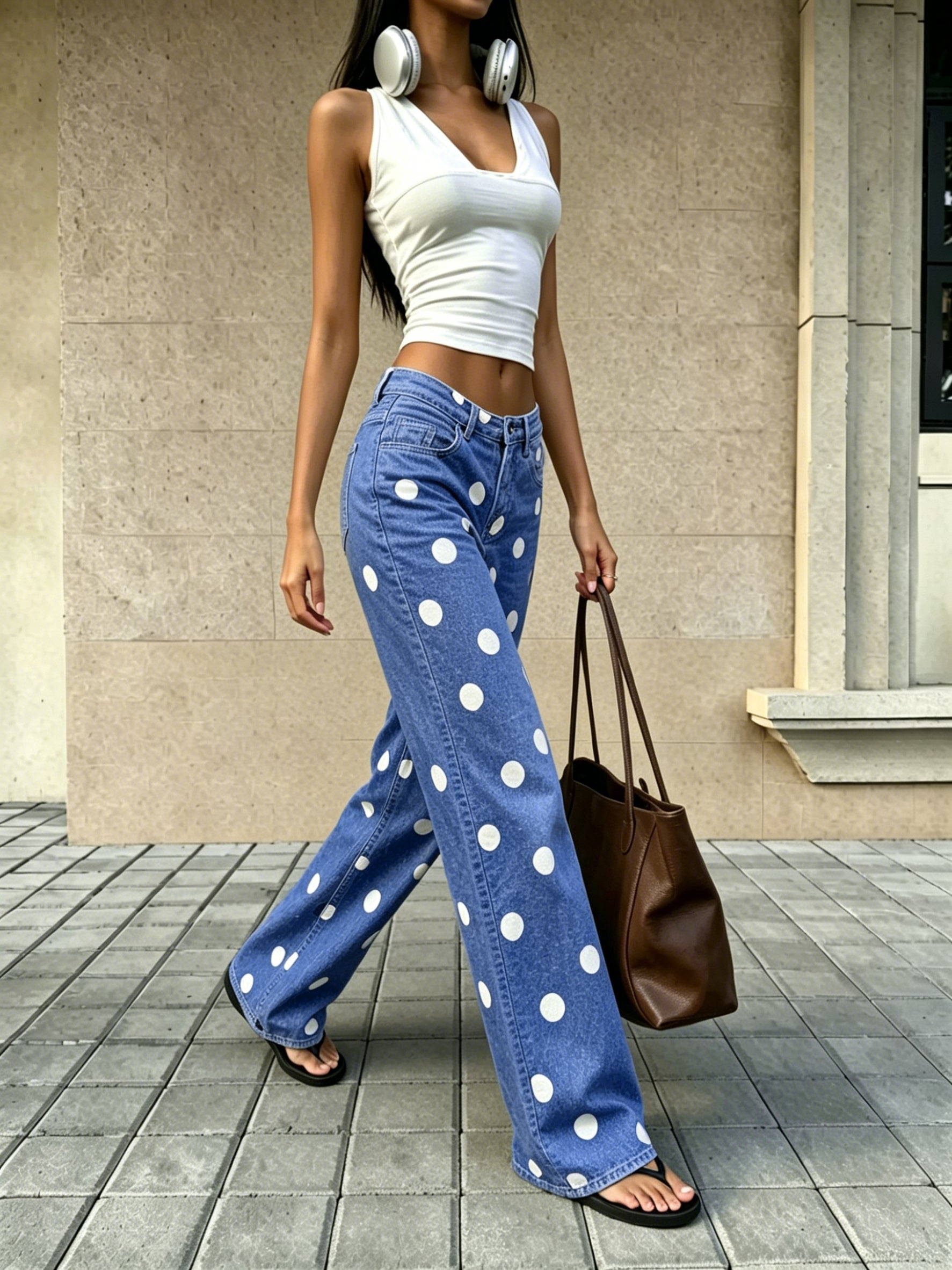 High Waisted Polka Dot Jeans
