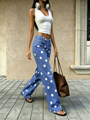 High Waisted Polka Dot Jeans