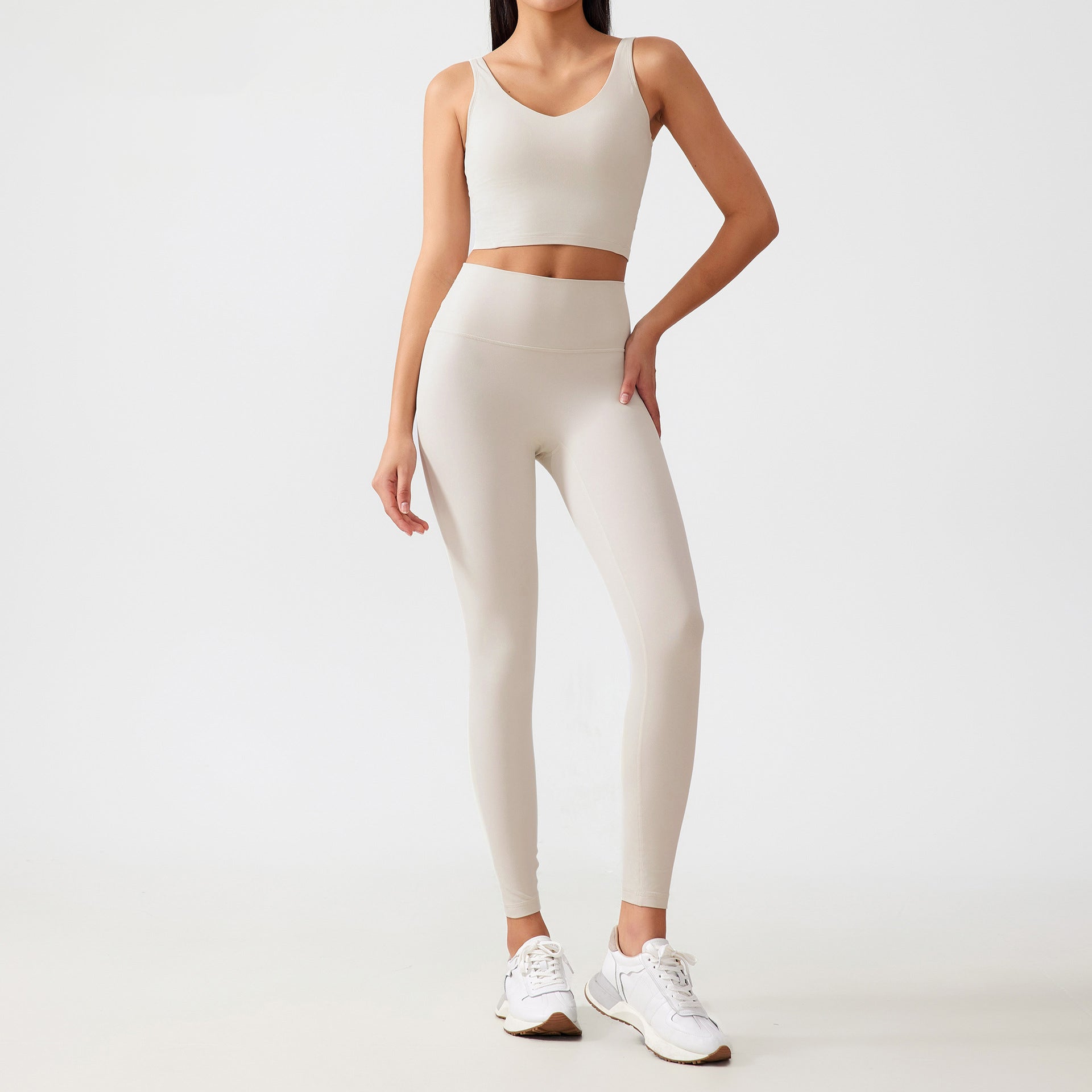 V-Neck Sports Bra High-Waisted Leggings Stylish Set-Multicolor