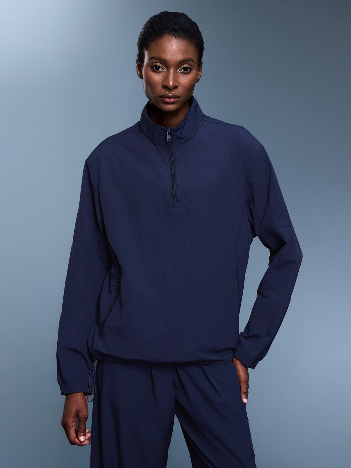 Lightweight Water-Resistant High-Collar Athletic Hoodie-Multicolor