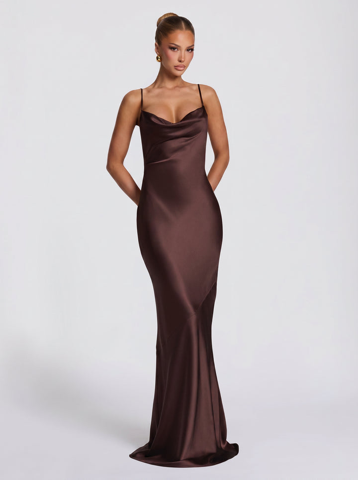Satin Cowl Neck Maxi Dress