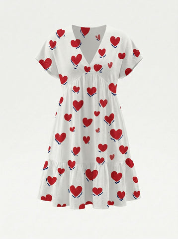 Floral Print V Neck Tiered Babydoll Mini Dress