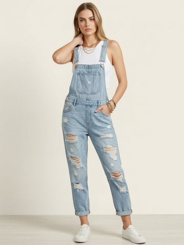Non Stretch Denim Harem Overalls