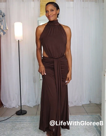 Haltered Neck Ruched Waist Sexy Maxi Dress