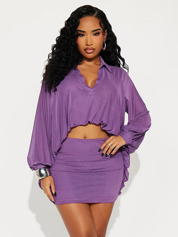 Oversized Button Down Mini Skirt Set