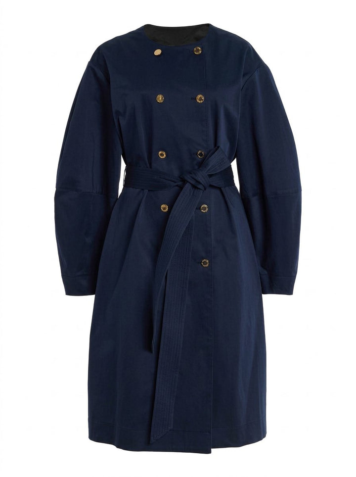 Double Breasted Belted Navy Trench Coat