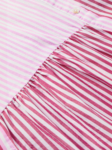 Pink Striped Ruffled Peplum Button Shirt