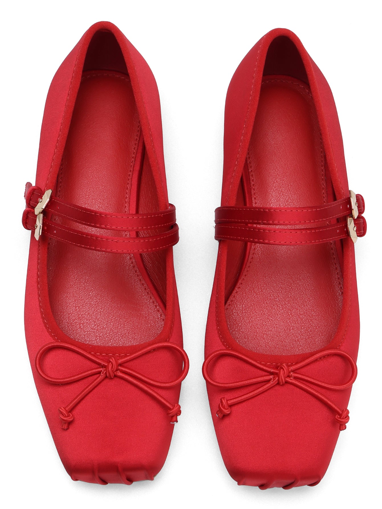Red Satin Bow Mary Jane Flats