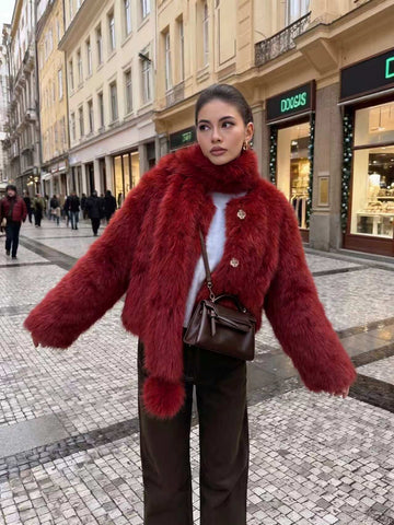Luxurious Red Faux Fur Jacket