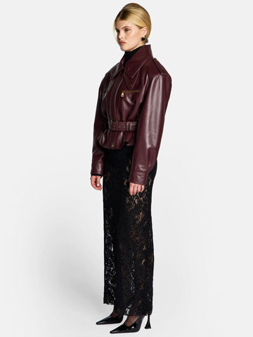 Belted Cropped Faux Leather Jacket
