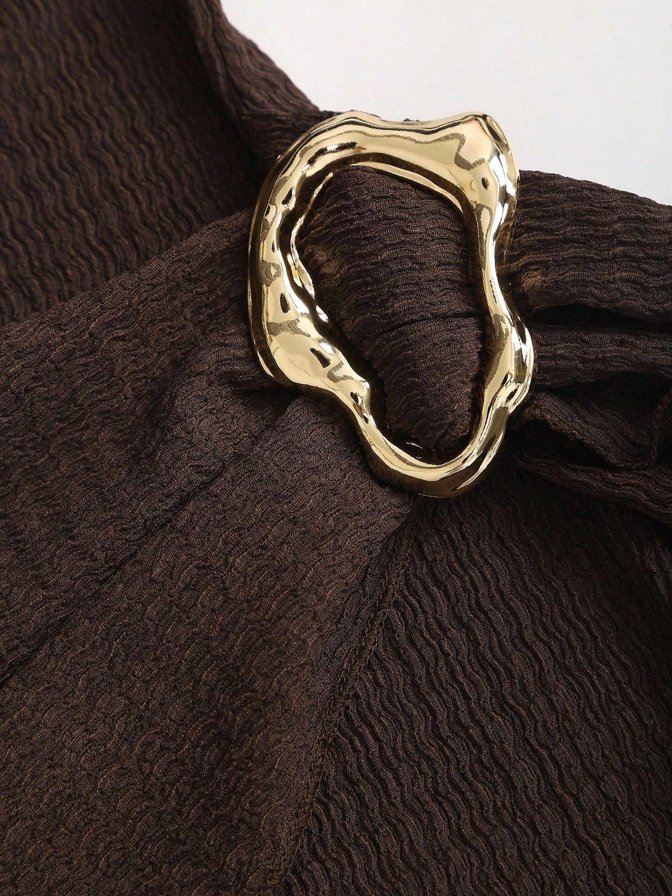Textured Ruched Buckle Detail Mini Dress