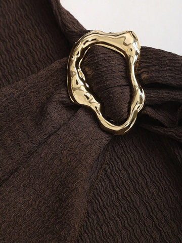 Textured Ruched Buckle Detail Mini Dress