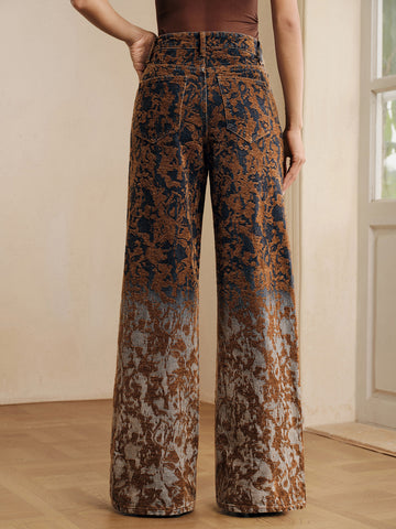 High Waisted Floral Print Jeans