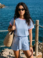 Casual Striped Tie Waist Short Set