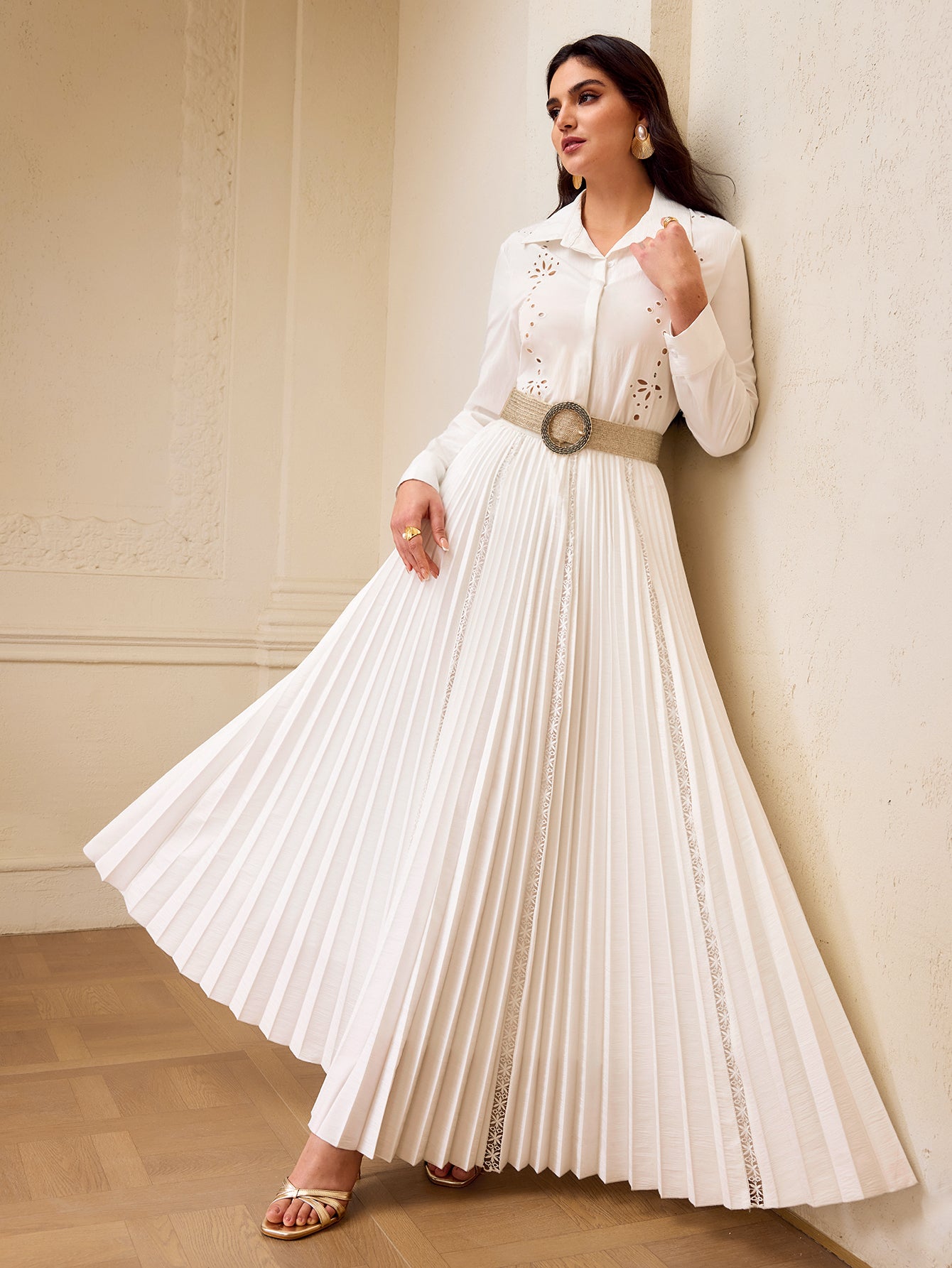 Elegant Pleated White Maxi Skirt