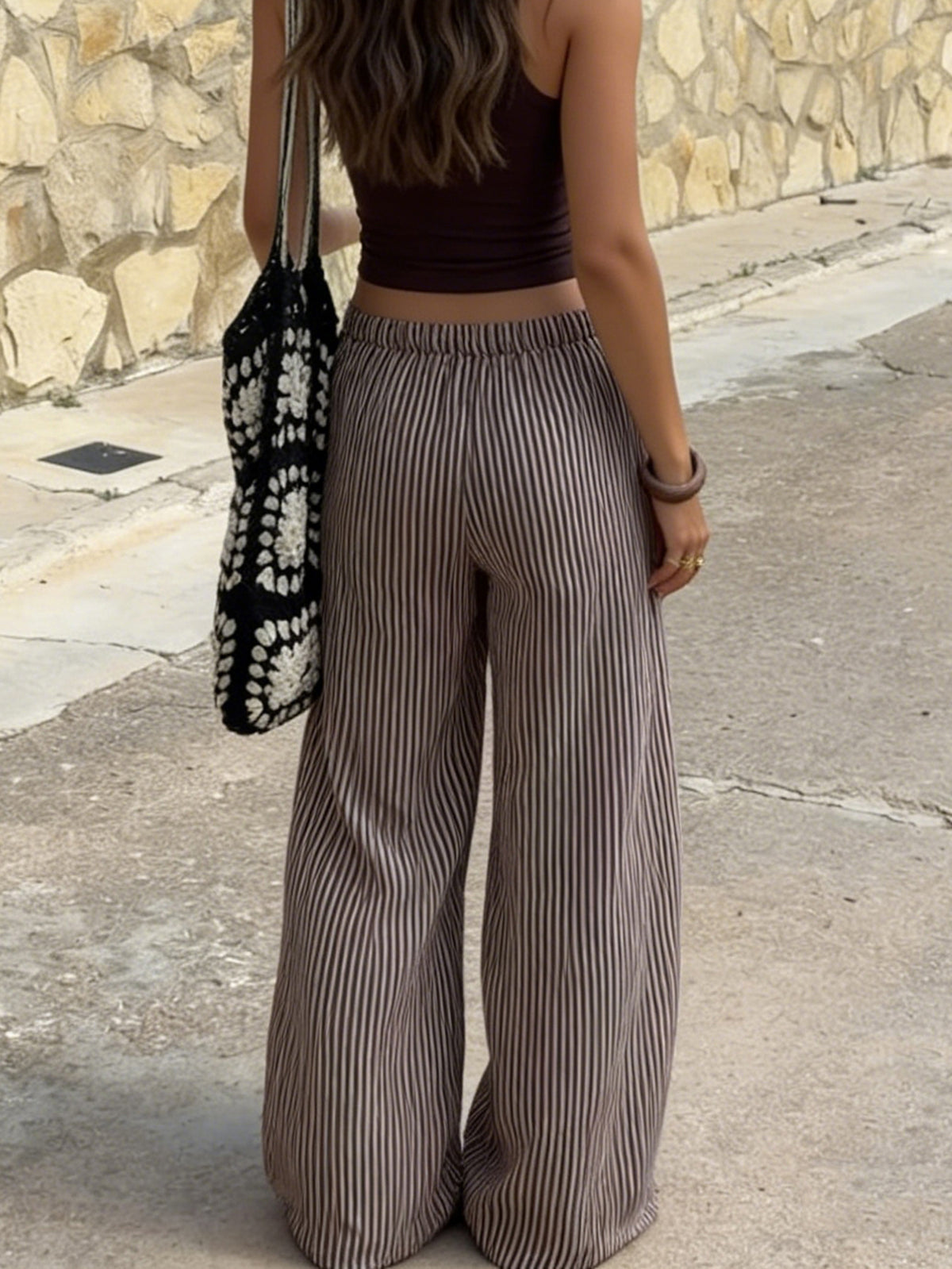 High Waisted Striped Wide Leg Pants