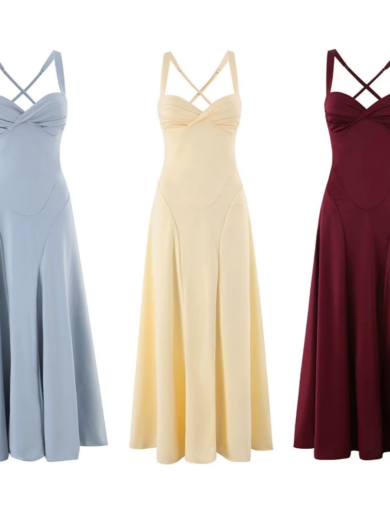 Elegant Ruched Cross Back Midi Dress