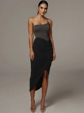 High Slit Wrap Waist Midi Skirt