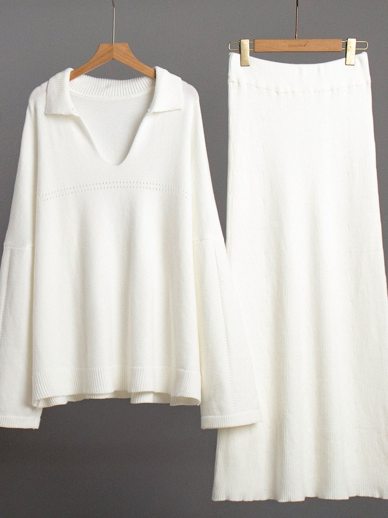 Cozy Collared Knit Sweater Skirt Set