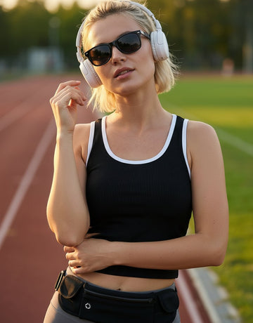 Contrast-Trim Racerback Sports Bra