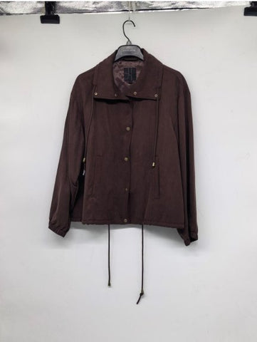 Brown Cropped Snap Button Jacket