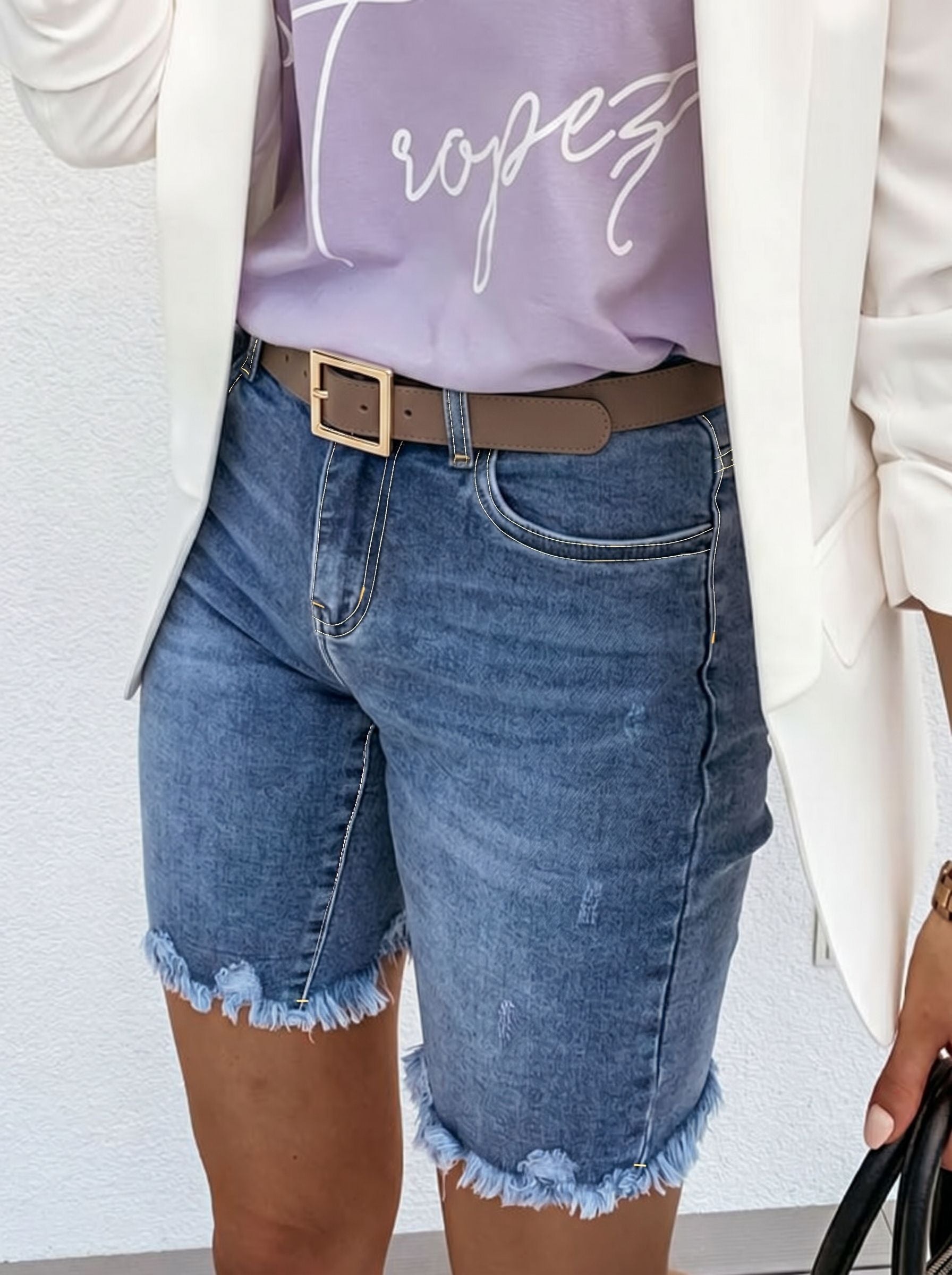 High Waisted Raw Hem Denim Shorts