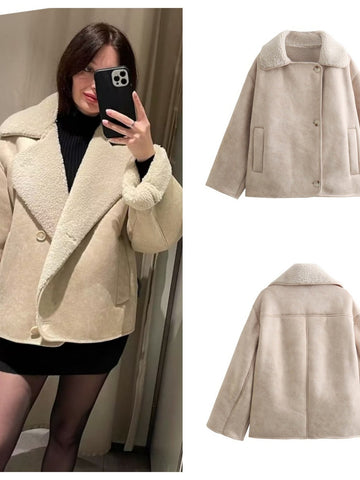 Cozy Faux Suede Sherpa Coat
