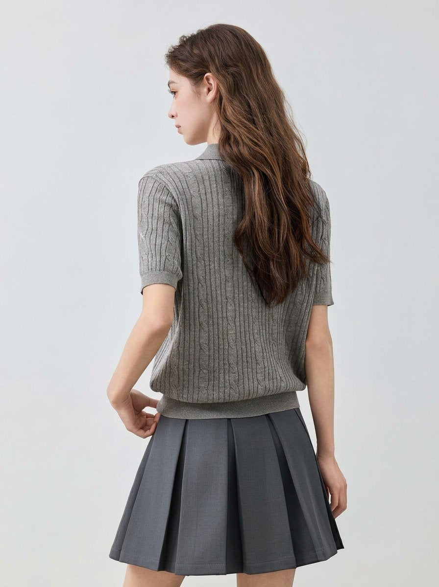 Embroidered Heart Ribbed Polo Sweater