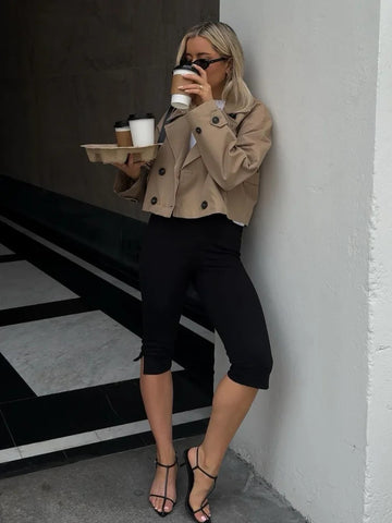 Double Breasted Cropped Trench Coat
